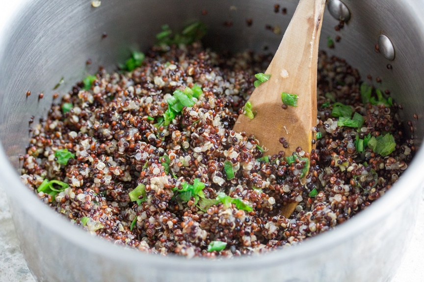 Scallion quinoa- how to cook quinoa. 