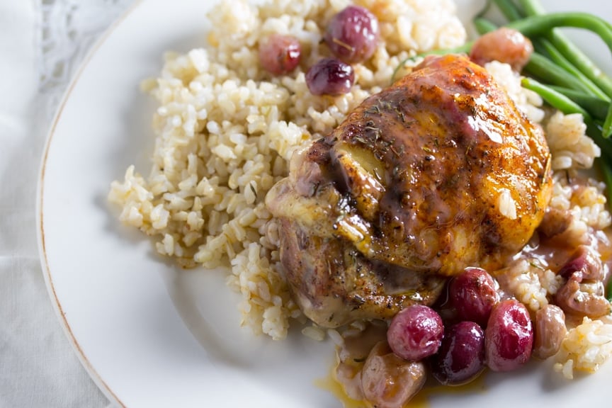 Roast Chicken and Grapes on a plate