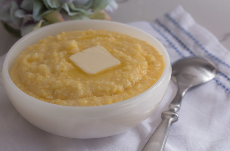 Perfectly cooked cornmeal grits with melting butter. 