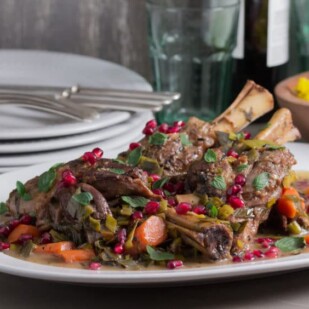 Low FODMAP Recipe for Moroccan Lamb Shanks with Pomegranate and Mint