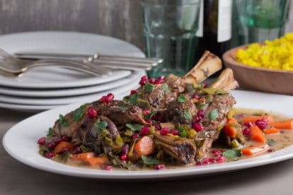 Low FODMAP Recipe for Moroccan Lamb Shanks with Pomegranate and Mint