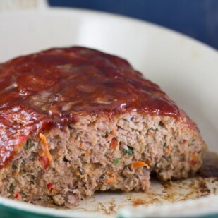 A cooked Low FODMAP meatloaf ready to be served.