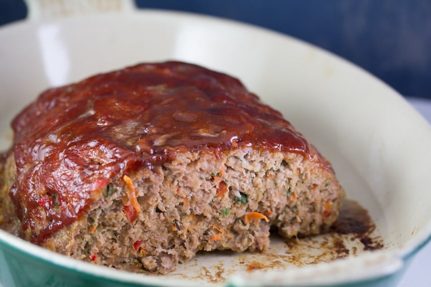 A cooked Low FODMAP meatloaf ready to be served.