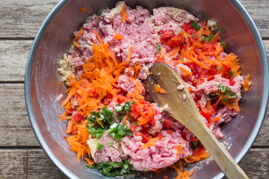  Mixing all the ingredients together for FODMAP Everyday Meatloaf