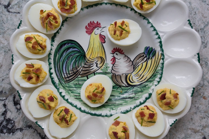 Low FODMAP Bacon deviled Eggs with chives