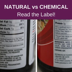 Comparison of labels between natural and added ingredient soy sauce.