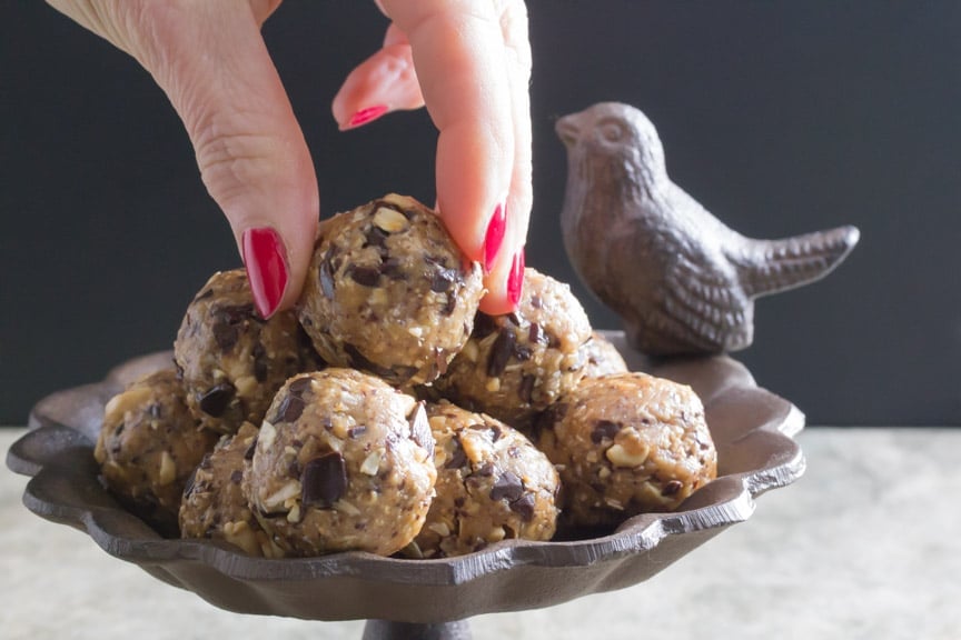 Low FODMAP chocolate peanut butter energy balls choosing