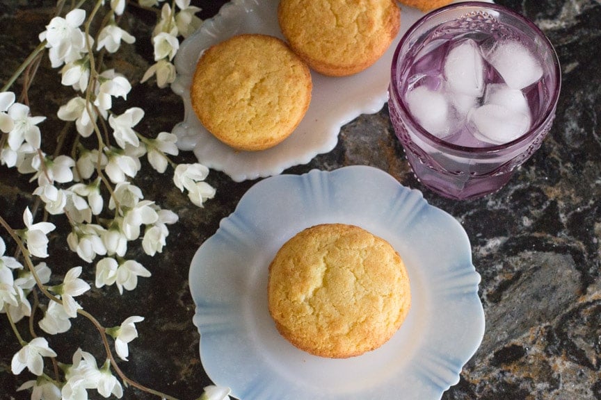 Low FODMAP cornbread muffin overhead whole