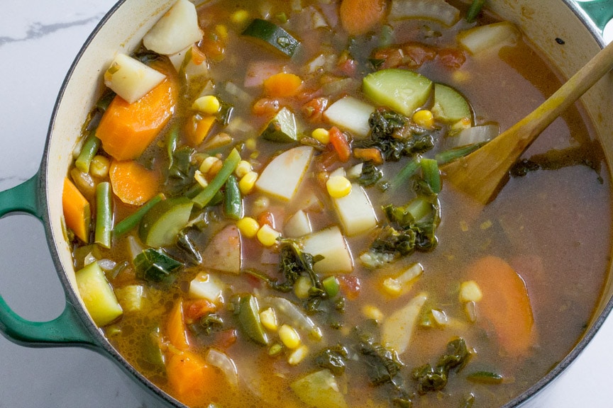 summer garden vegetable soup overhead copy