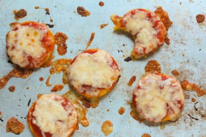 A cooking sheet with Mini Polenta Pizza - ready to eat!