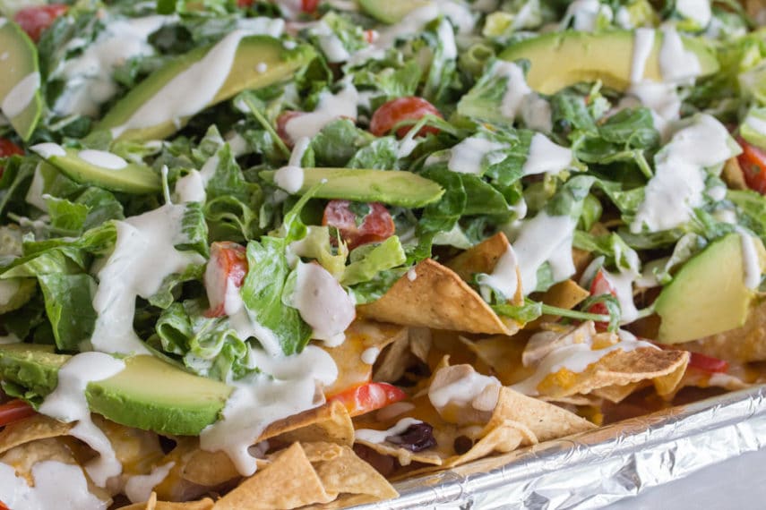 Salad nachos closeup. 