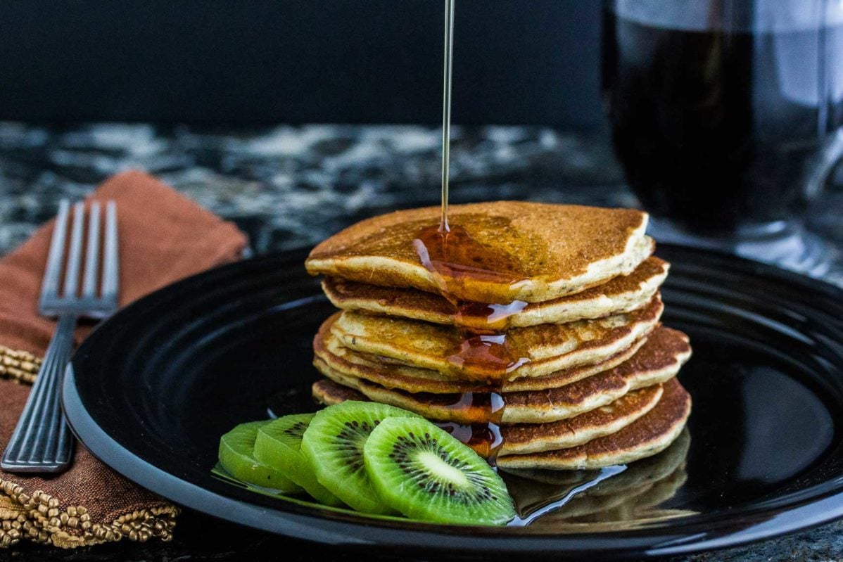 3 Seed dairy-free gluten-free Pancakes maple syrup pour FINAL
