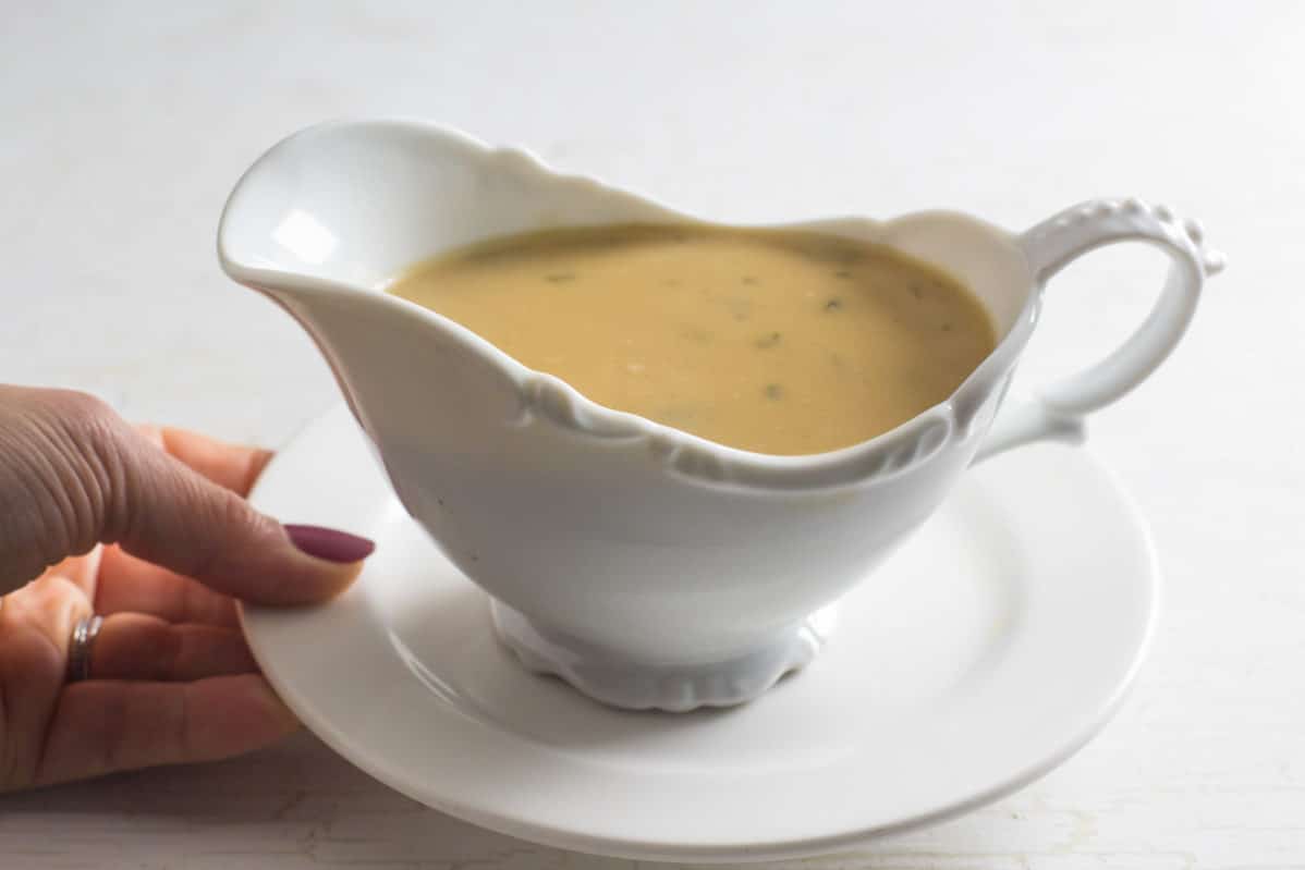 Make ahead low FODMAP gravy in gravy boat