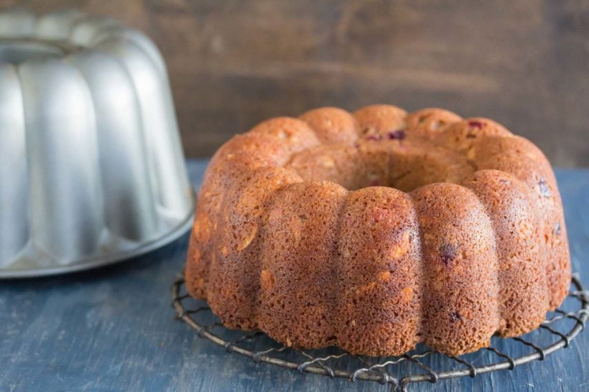 Cranberry Almond Buttermilk Bundt Cake unmolded and unglazed