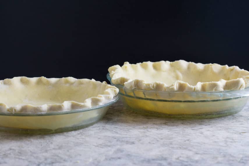 a 9 inch and a 9 ½ deep dish pie. Image shows the difference in height and volume