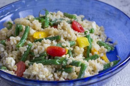 what to eat rice salad with cooked green beans tomatoes and yellow bell peppers & vinaigrette