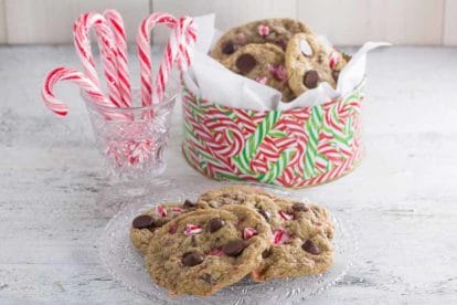 Mocha peppermint Chocolate chip cookie with cookie tin