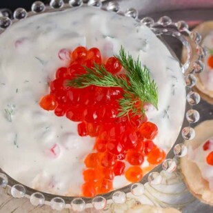caviar dip made with salmon roe closeup