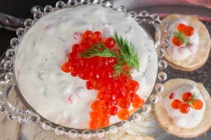 caviar dip made with salmon roe closeup