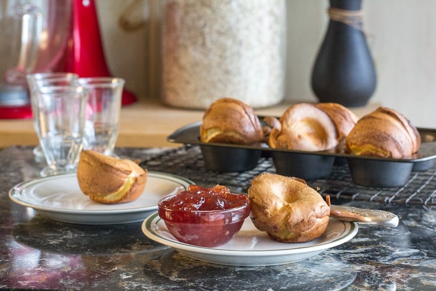 gluten-free popovers on plate with jam