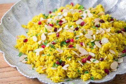 Turmeric Rice with Almonds & Pomegranate