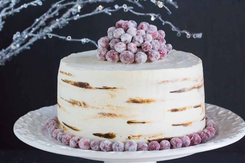 Red Velvet Cake with Sugared Cranberries & White Chocolate Frosting