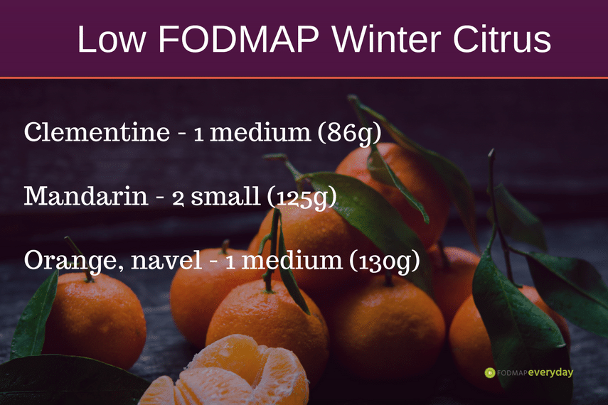 Low FODMAP winter citrus with background image of oranges
