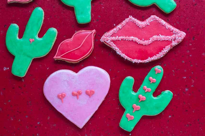 Low FODMAP, gluten-free Valentine's Day cookies, overhead shot