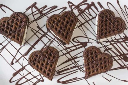heart shaped chocolate waffle ice cream sandwiches