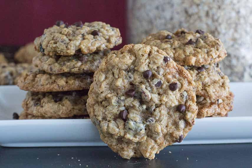 oatmeal chocolate chip cookie, standing on end