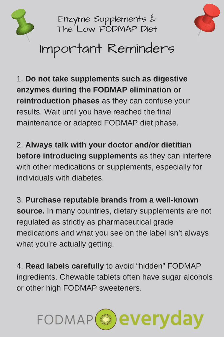 A list of reminders when taking enzyme supplementation while following the low FODMAP diet