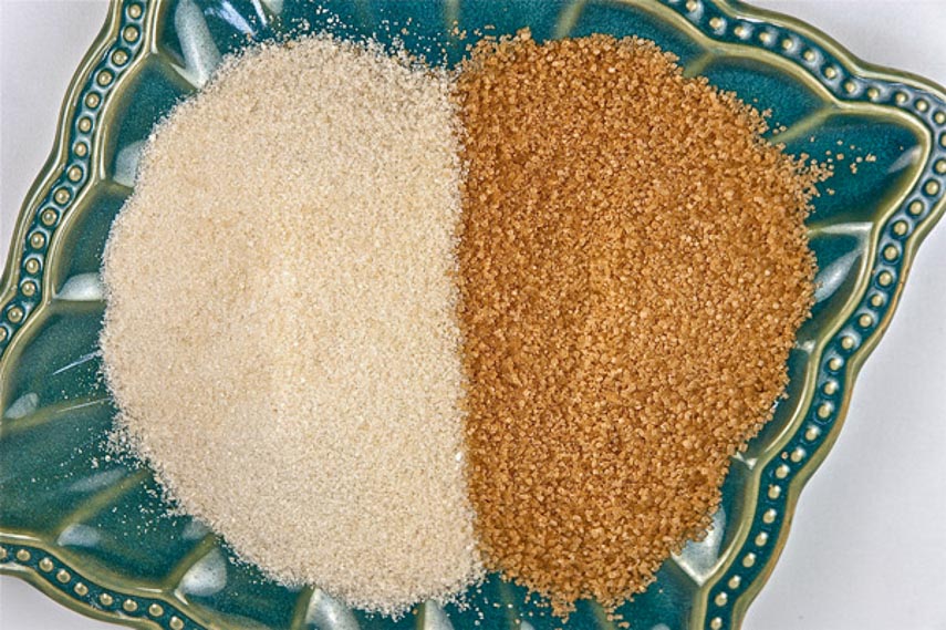 All About Sugar. Evaporated cane sugar on the left and demerara sugar on the right.