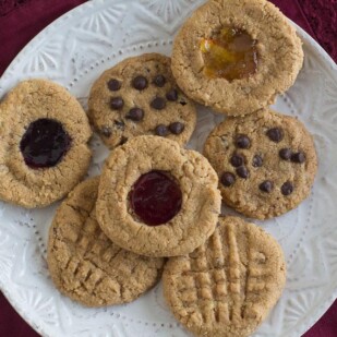 low FODMAP vegan peanut butter cookies on a white plate