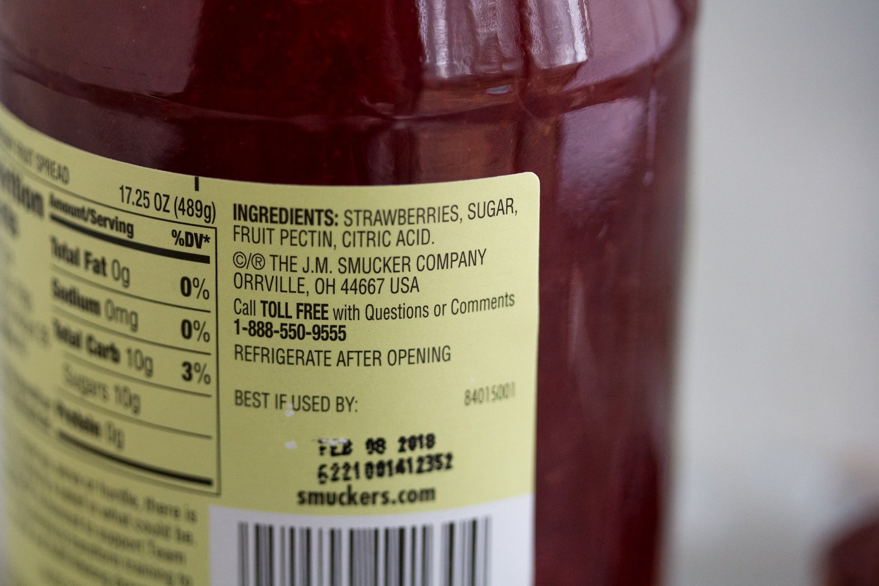 Smucker's Natural Strawberry Fruit Spread Ingredient label 