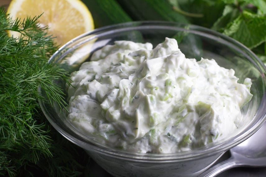 tzatziki in a glass bowl