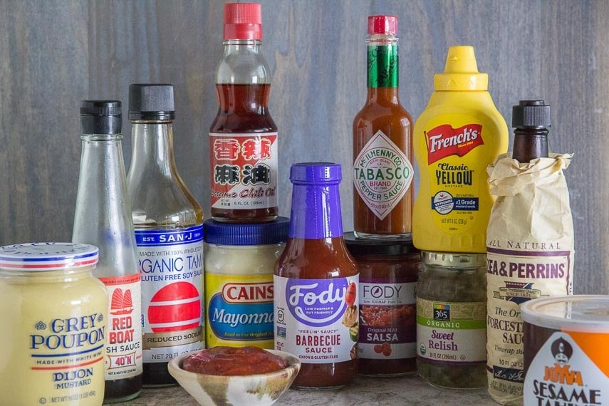 array of low FODMAP condiments