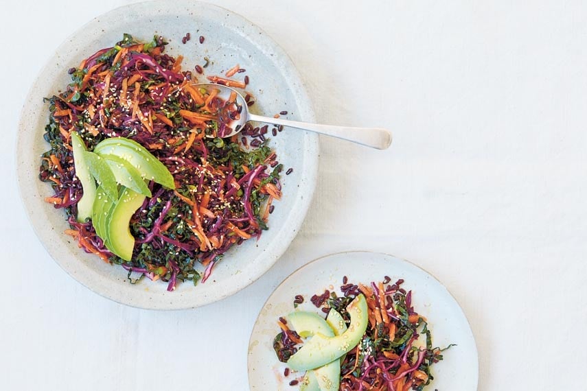 Forbidden Rice Salad on light plates and background