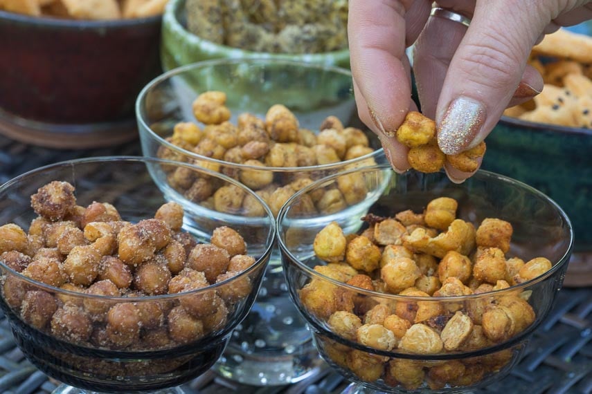 chickpeas in glass bowls on outdoor table