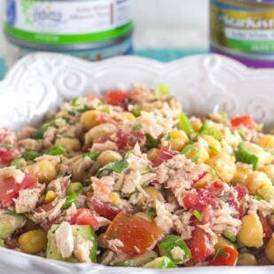 There is more to tuna salads than mayo! Check out our recipe for Low FODMAP Mediterranean Tuna Salad with Chickpeas
