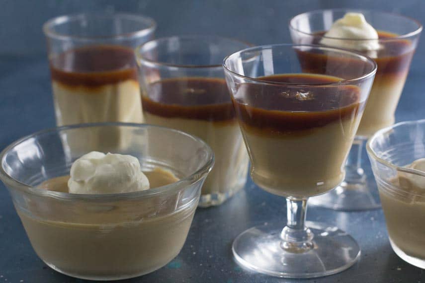 butterscotch pudding in various glasses