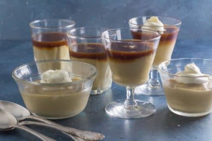 butterscotch pudding with spoons alongside