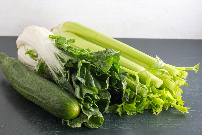 cucumber, bok choy and celery