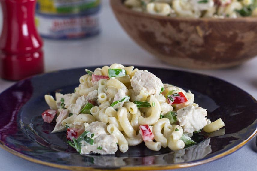 Low FODMAP Tuna Macaroni Salad closeup