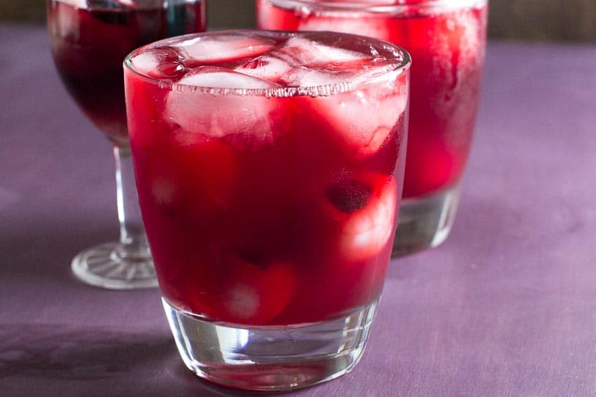 Bloody eyeball Cocktails and Mocktails closeup drink from side in clear glass