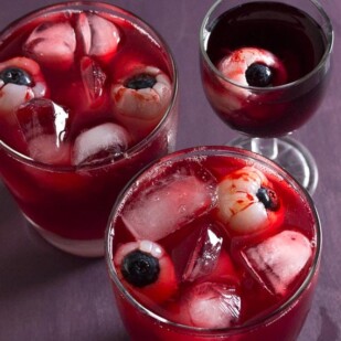 Bloody eyeball Cocktails and Mocktails drinks in clear glasses