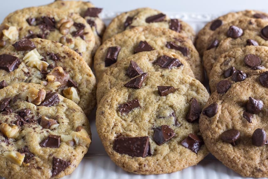 Low FODMAP One-Bowl Chocolate Chunk Cookies closeup