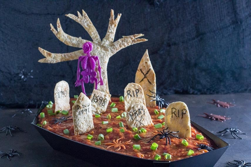 low FODMAP spooky Graveyard 7 layer dip