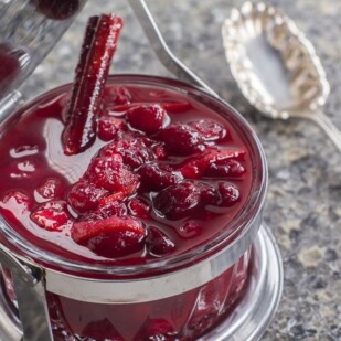 Low FODMAP Cranberry Sauce with Orange Marmalade in glass dish