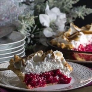 closeup of low fodmap cranberry snowdrift pie