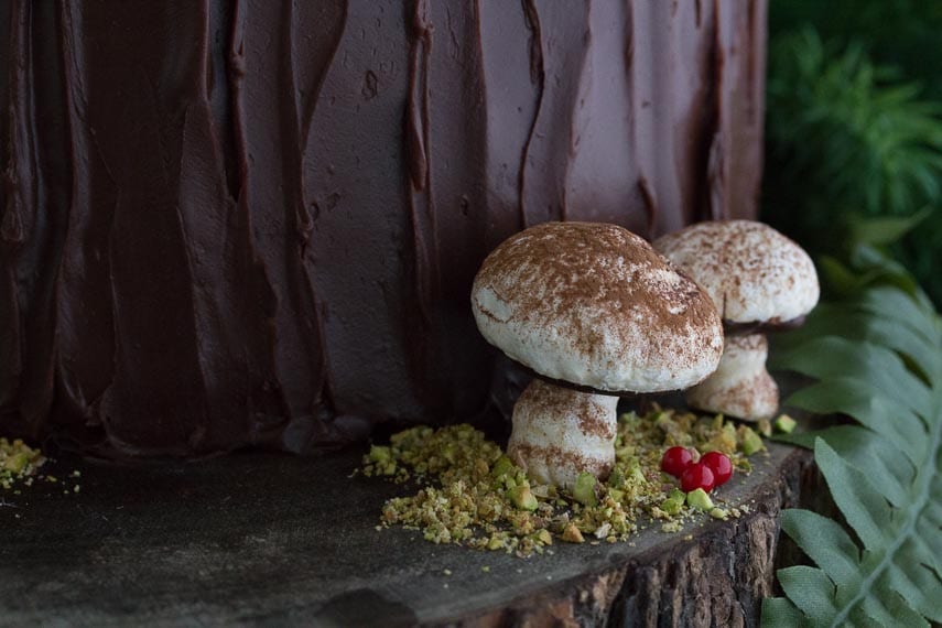 closeup of meringue mushrooms